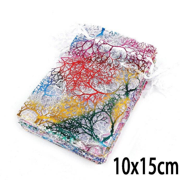 Hurtownie 10 sztuk 50 sztuk wykwintne koral projekt sznurkiem torby z organzy biały niebieski torby do pakowania torby na prezenty ślubne biżuteria woreczki: White  10x15cm / 10pcs