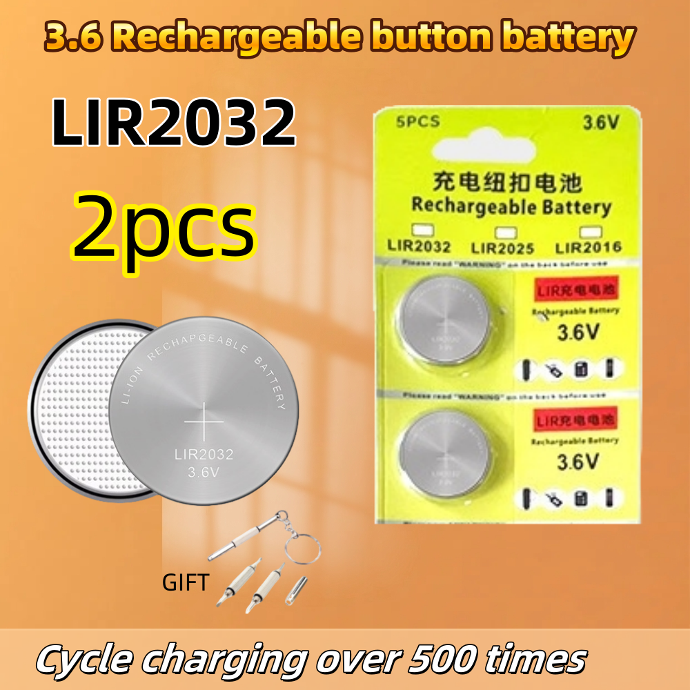 2-50PCS LIR2032 Conveniently Rechargeable Battery 2032 Lithium charging Can Replace 3.6v 40mAH CR2032 for watches Coin Battery: Yellow