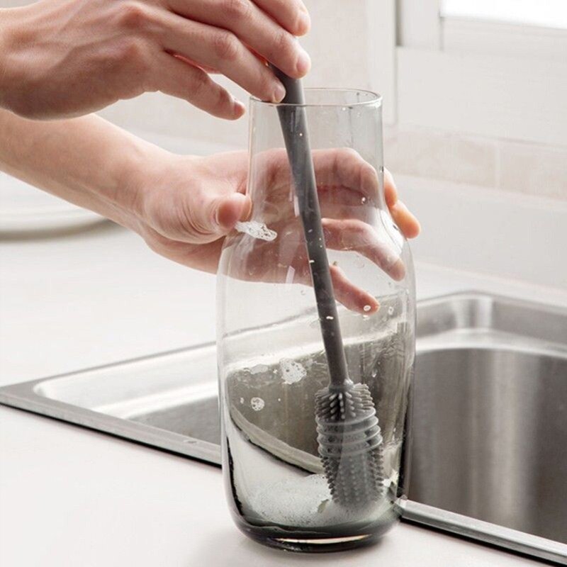 32cm Silicone Cup Brush Cup Scrubber Glass Cleaner Kitchen Cleaning Tool Long Handle Wineglass Bottle Glass Cup Cleaning Brush