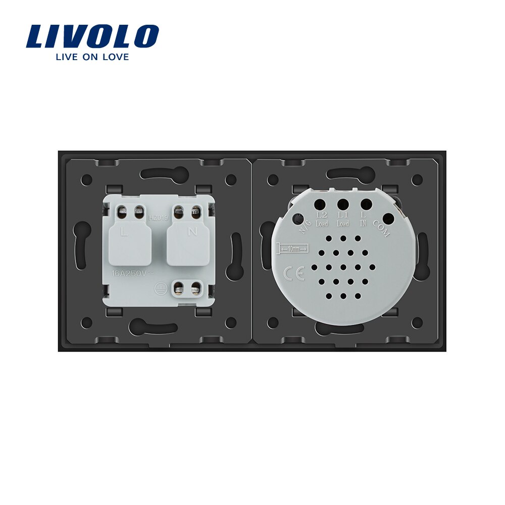 Livolo Eu Standard Touch Schakelaar, Grijs Crystal Glass Panel, 110 ~ 250V 16A Stopcontact Met Licht Schakelaar, VL-C701-15/VL-C7C1EU-15