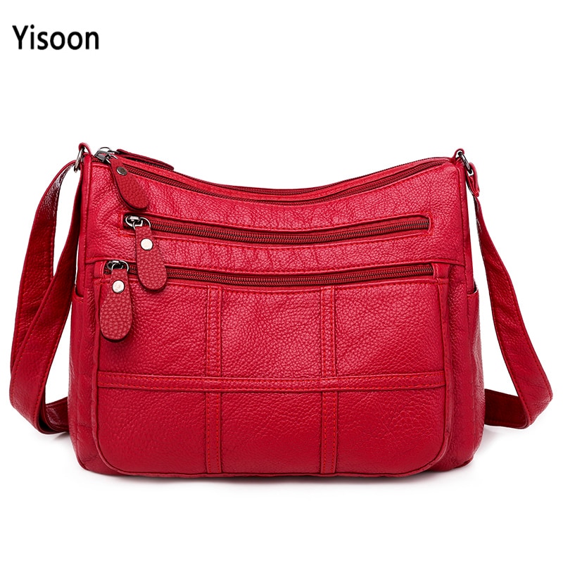 Sac à épaule en cuir PU souple pour femmes, sacoche multicouches pour dames, bourse sacs à main décontractés
