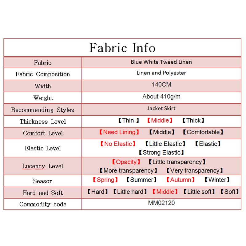 Pearlsilk Blue White Tweed Linen Flax Fabrics Garment Materials Autumn Jacket Dress Sewing Cloth For Meter Tailor