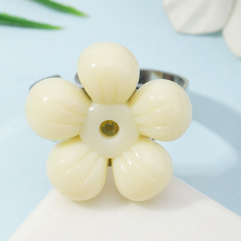 Kleurrijke Transparant Acryl Onregelmatige Marmer Patroon Bloem Ring Hars Schildpad Ringen Voor Vrouwen Meisjes Sieraden: beige