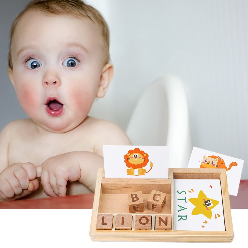 Kids Spelling Games Wooden Matching Letters Toy with Words Flash Cards Alphabet ABC Learning Puzzle for Preschool Kids