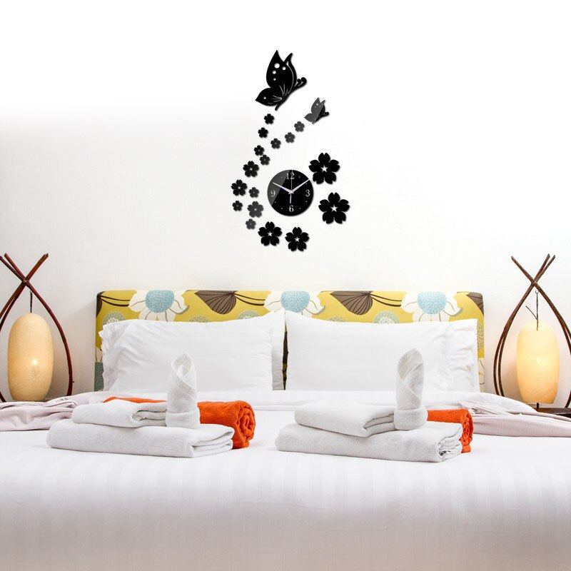 3d diy stereo vlinderspiegel acryl wandklok, muursticker klok, woondecoratie, woonkamer acryl spiegel wandklok