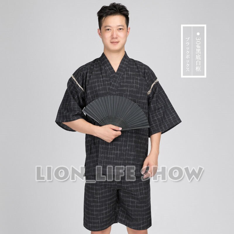 Japansk sommer mænd jinbei kimono kortærmede bukser nattøj pyjamas loungewear: 30 / M