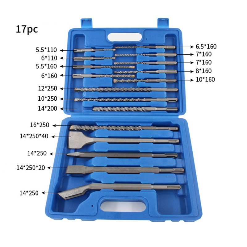 17pcs electric hammer impact drill bit set electric hammer drill bit concrete wall round shank chisel