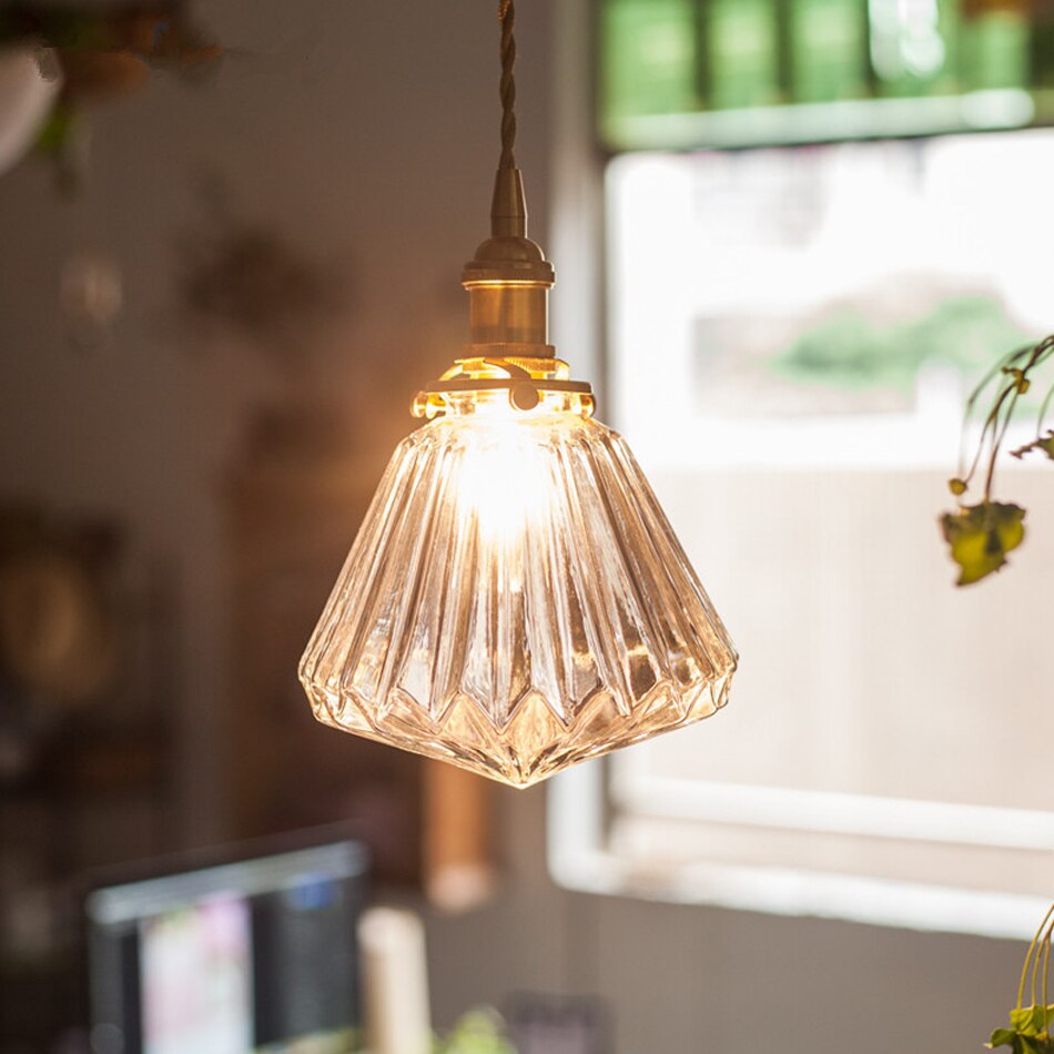 Glass Pendant Light Crystal pattern glass Hanging Lamp E14 Japanese Style Simplicity Restaurant bar Single Head pendant