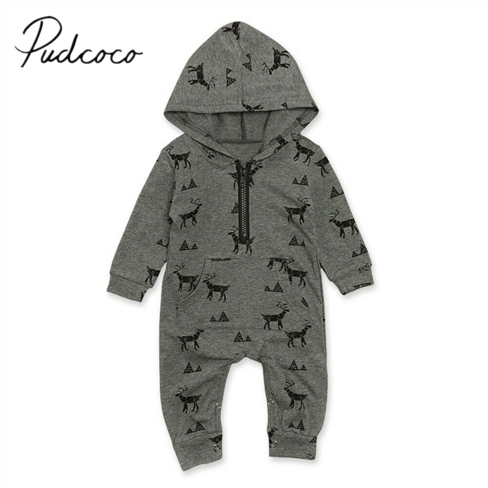 2019 Bebê Roupas de Verão Criança Infantil Do Bebê Meninos Romper Com Capuz Dos Desenhos Animados Animal Print de Manga Comprida Macacão Roupas Outfits One- peça