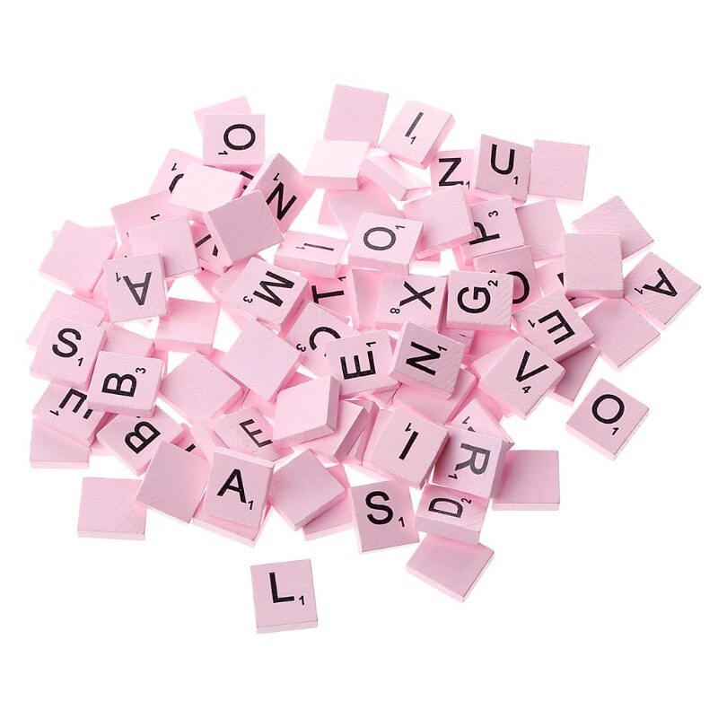 100Pcs Wooden Colourful Tiles Mix Letters Varnished Alphabet100Pcs Wooden Colourful Tiles Mix Letters Varnished Alphabet: Pink