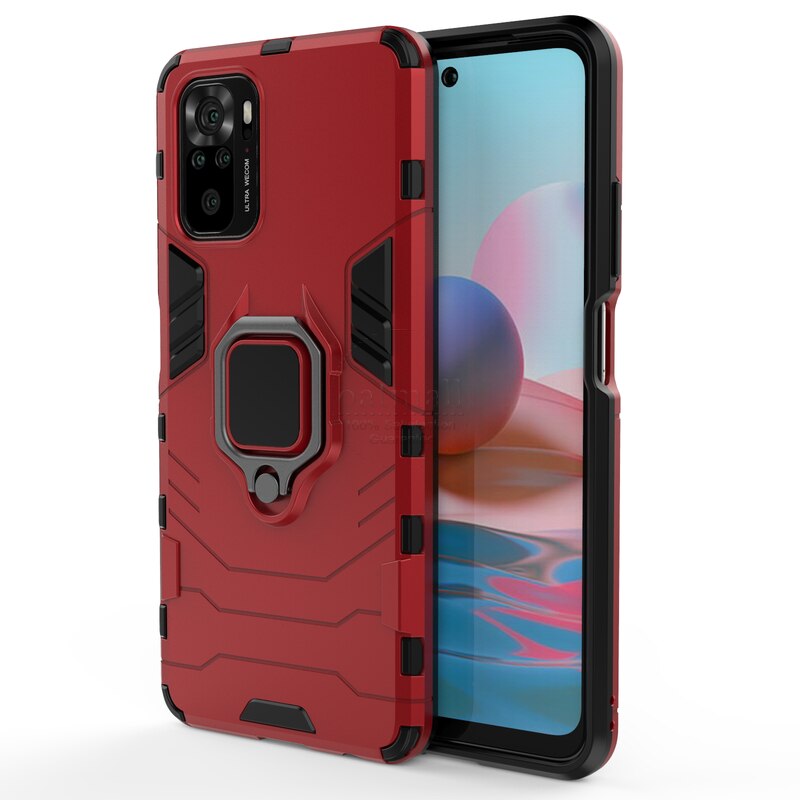 Voor Xiaomi Redmi Note 10 Pro Case Hybrid Robuuste Armor Kickstand Met Metalen Vinger Lus Shock Proof Cover Voor Redmi note 10 Gevallen: For Note 10 4G / Red