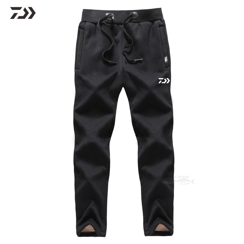 Winter Thermische DAIWA Trekkoord Vissen Broek Mannen Effen Outdoor Sport Vissen Broek Thicken Joggingbroek Vissen Kleding: Black / 5XL