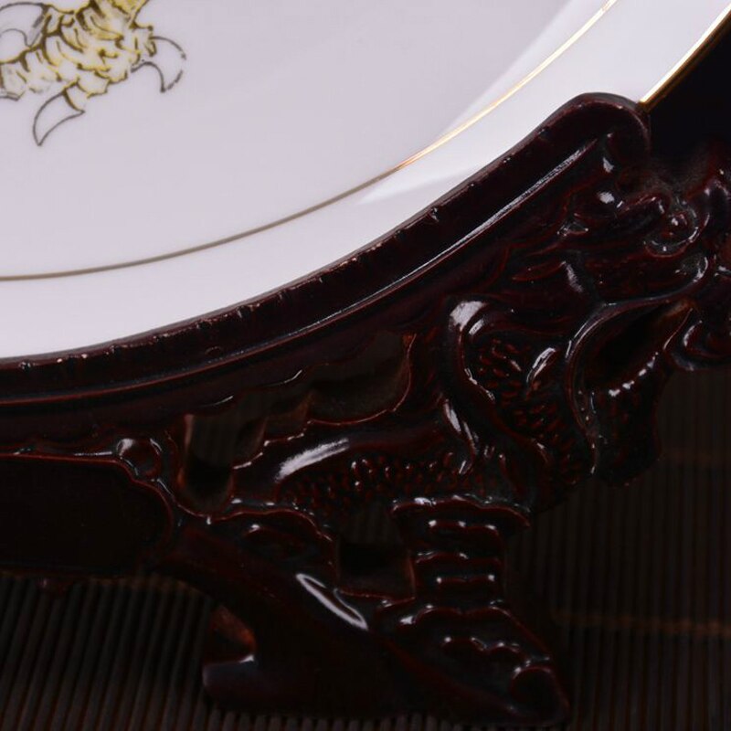 25 cm Fine Bone China Plate Ceramic Ornamental Plate Chinese Style Decoration Plate Wood Base Porcelain Plate Set