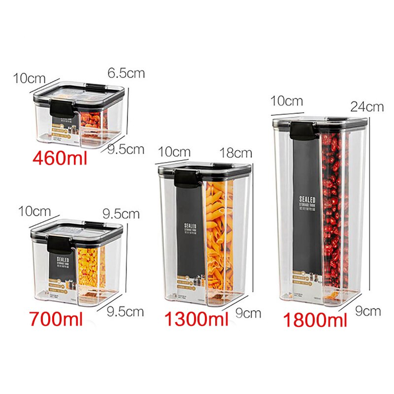 1800ml Dry Food Storage Box Food Containers Transparent Stackable Kitchen Spaghetti Noodles Sealed Tank Cans Organizers bottles