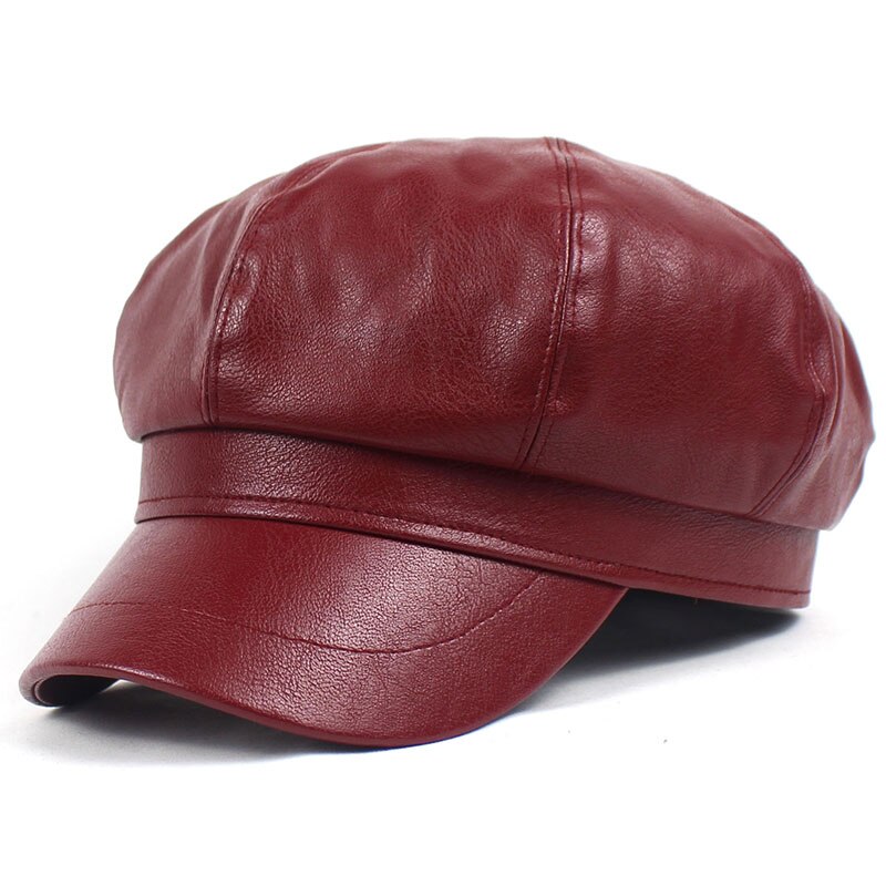 Lanxxy Autumn Winter Newsboy Caps for Women Vintage Solid Leather Beret Cap Casquette Hats Female