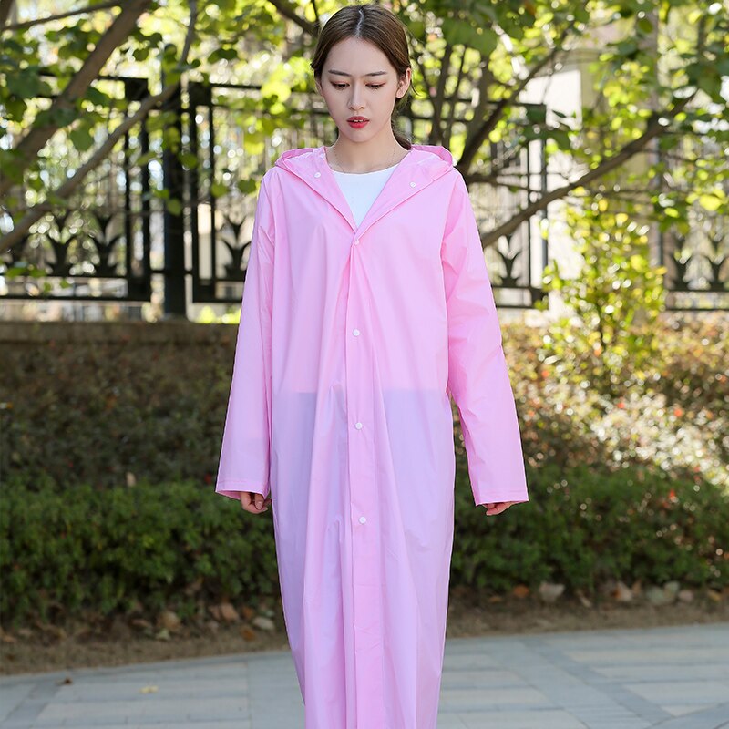 Mode PVC vrouwen En mannen Regenjas Verdikte Waterdichte Poncho Jas Transparante Camping Capuchon Voor Volwassenen Lange Regenjas: Roze / XL