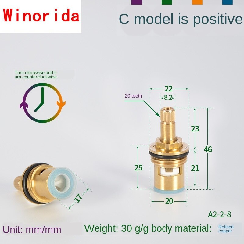 Faucet Copper Valve Core and Cold Water Fast Opening Triangle Valve Switch Ceramic Valve Core Copper Head Repair Parts: Section C Forward