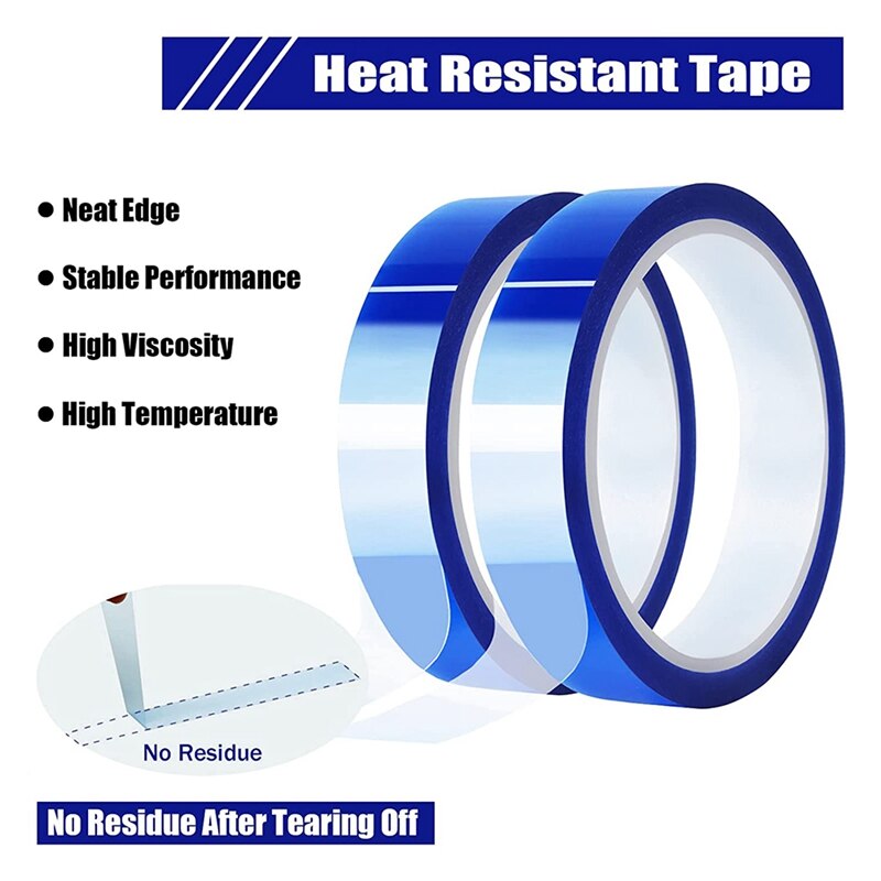 2 Rolls 20mmx33M(108Ft) Blue Heat Tape High Temperature Heat Resistant Tape Heat Transfer Tape for Vinyl