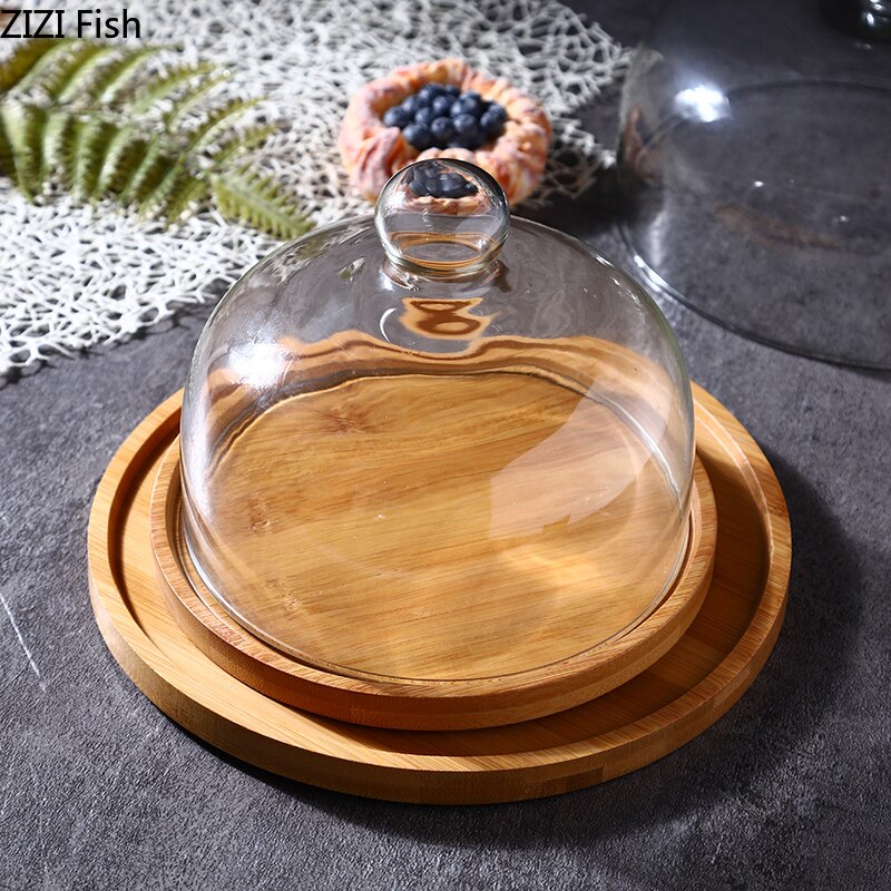Modern trä tårta arrangemang tallrik med lock glas täcka konst hem desserter frukt mat display bricka matbord heminredning
