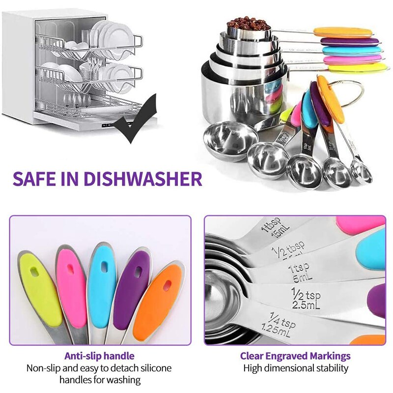 10Pcs Measuring Cups Premium Stackable Kitchen Measuring Spoon Set Stainless Steel Measuring Cups Spoons Set Baking Accessories