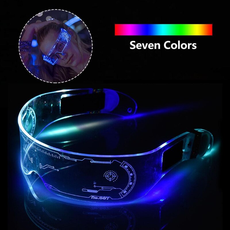 LED Luminous Glasses Futuristic Electronic Visor Glasses Light Up Glasses Prop For Halloween Festival Performance Top