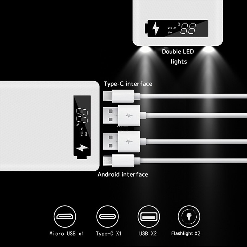 Cargador de batería 5x18650, carcasa de batería portátil de 15000mAh, pantalla Digital, carcasa de Banco de energía, entrada Micro tipo c, puerto USB Dual