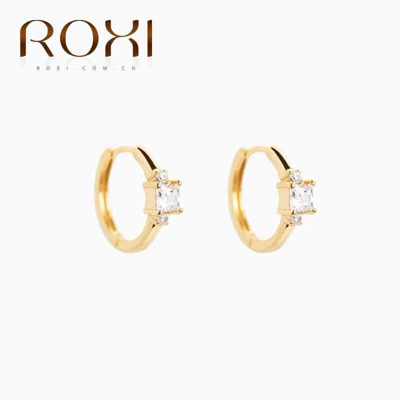 ROXI Klassische AAAAA Zirkon Kristall Pendientes Band Ohrringe für Frauen Runde Kreis 925 Sterling Silber Earing Kolczyki Schmuck: Gold