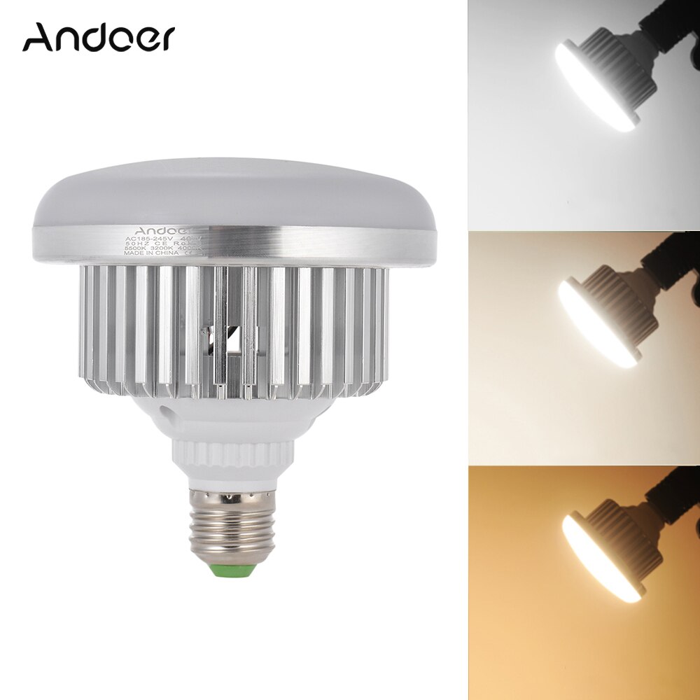 Andoer LED Shotography Light E27 40W Energy Saving LED Bulb Lamp 5500K 3200K 4000K Adjustable Color Temperature AC185-245V