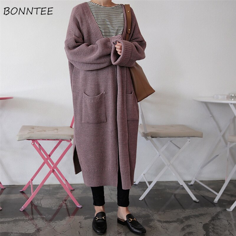 Vesten dames lange mouwen los gebreide dames effen truien koreaanse stijl dames trui warme trendy cardigan