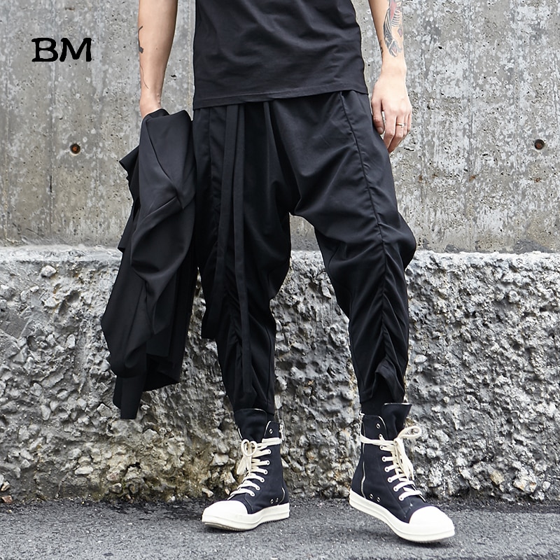 Mænd tøj punk gotisk sorte løse bukser streetwear hip hop harem bukser koreansk stil techwear afslappet hip hop bukser
