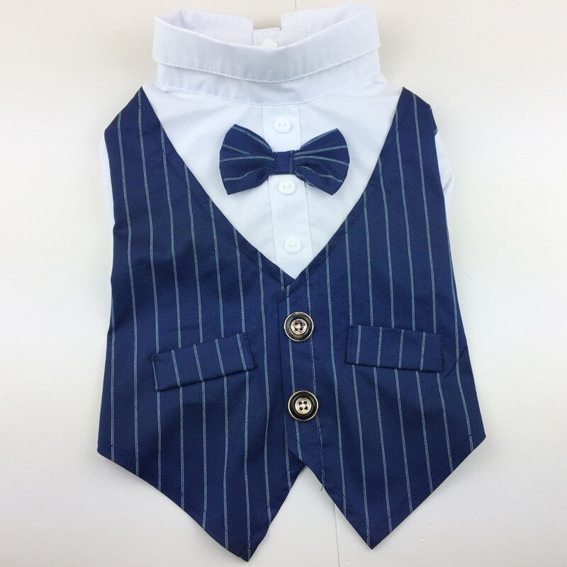 Pet Dog Clothes Wedding Suit Cute Gentleman Tuxedo Bow Puppy Coat Striped Suit 5 Size Supplies Pets: M / Blue