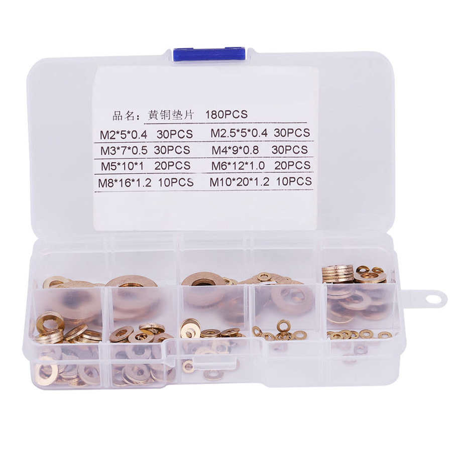 170Pcs/Box Brass Flat Washer Assortment Set M2/M2.5/M3/M4/M5/M6/M8/M10