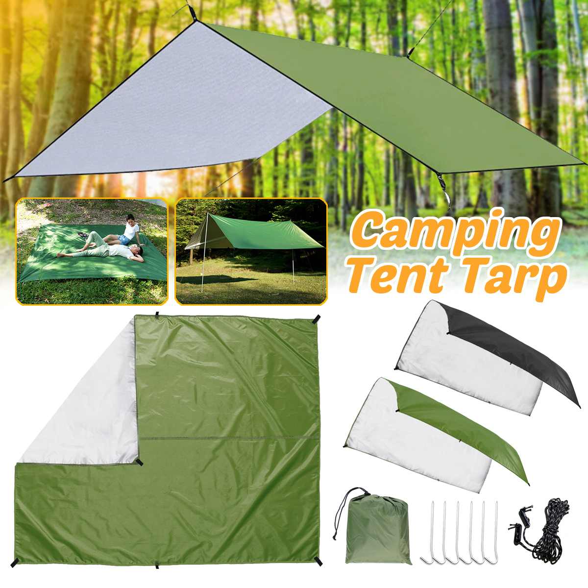 3x3m Awning Waterproof Tarp Tent Shade Ultralight Garden Canopy Sunshade Outdoor Camping Hammock Rain Fly Beach Sun Shelter