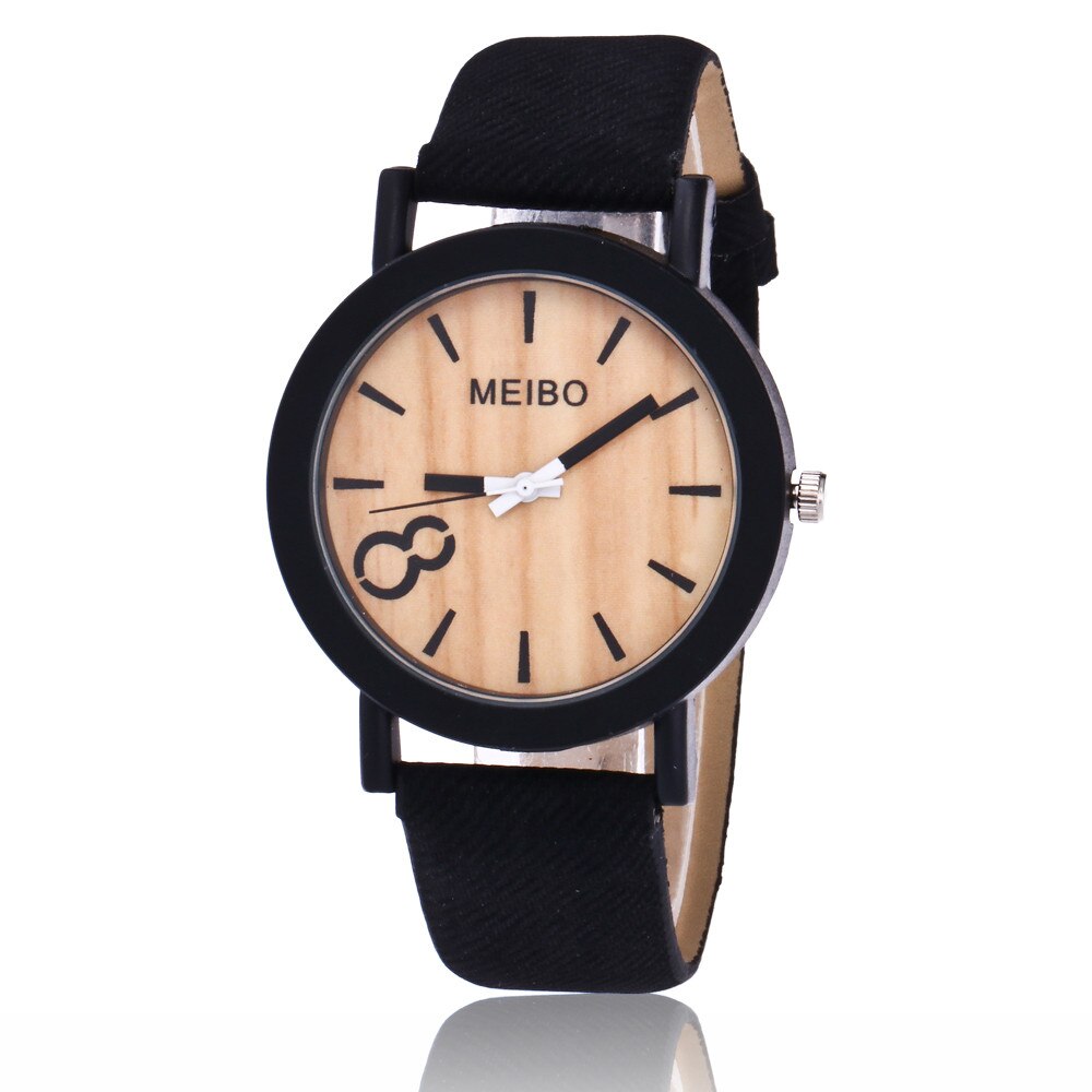 MEIBO Modeling Wooden Quartz Mens Watch Casual Wooden Color Leather Watch Wristwatch Clock