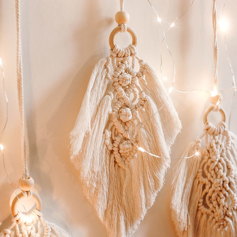 Vävd vägghängande bohemisk väggdekoration nordisk macrame vägghängande lövväv dekor dekor sovrum sänggavel dekoration