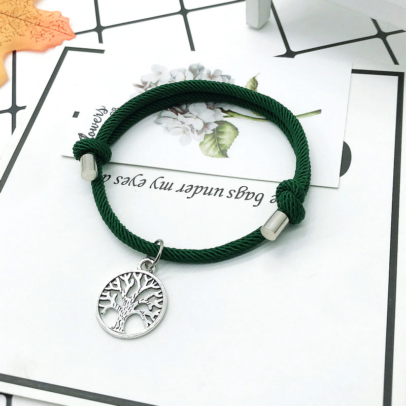 Moda pleciona lina drzewo życia uroku bransoletki mężczyźni kobiety Handmade regulowana czerwona nić bransoletka para Braclet prezent dla najlepszego przyjaciela: dark green