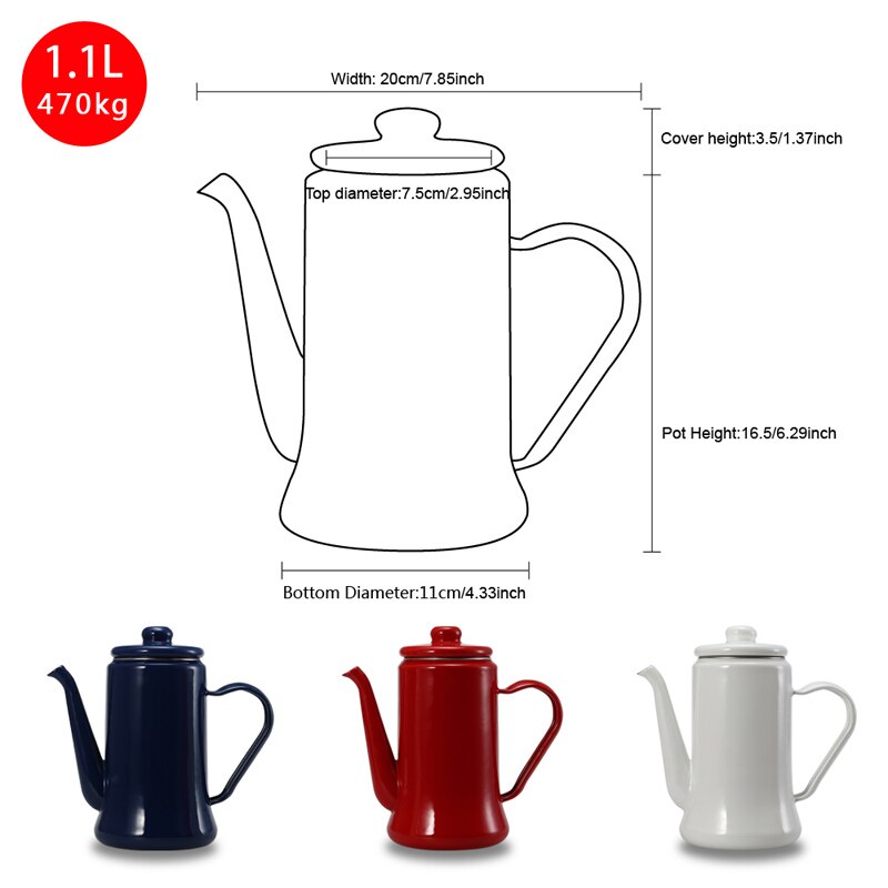 1.1L Enamel Coffee Pot Hand Tea Kettle Induction Cooker Gas Stove Universal