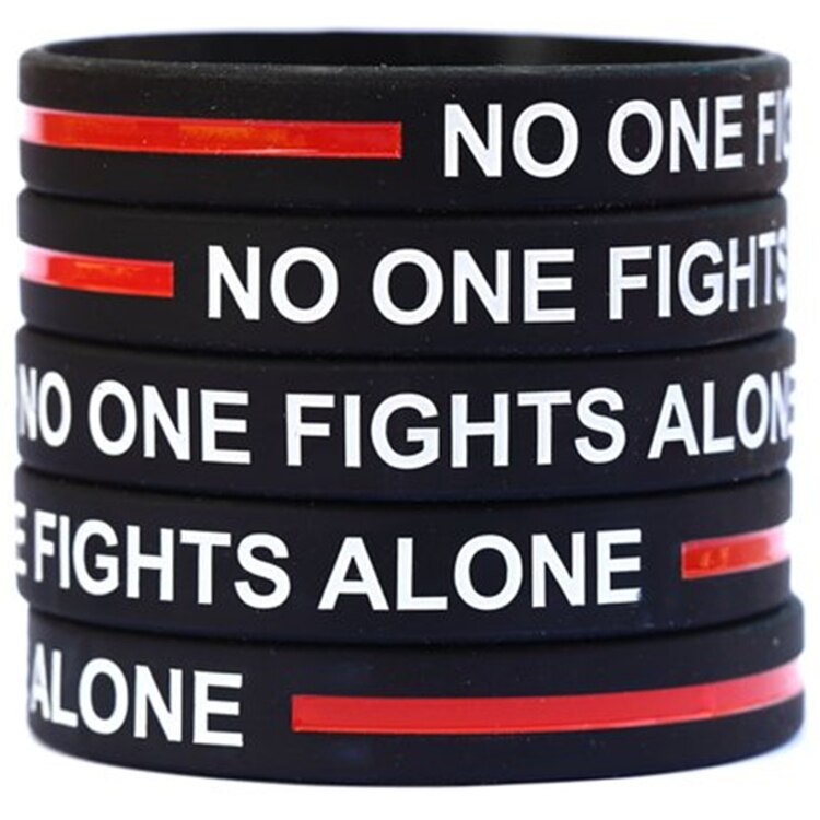 1pc No One Fights Alone Thin RED Line silicone Wristband Bracelets for Fire Fighter Awareness