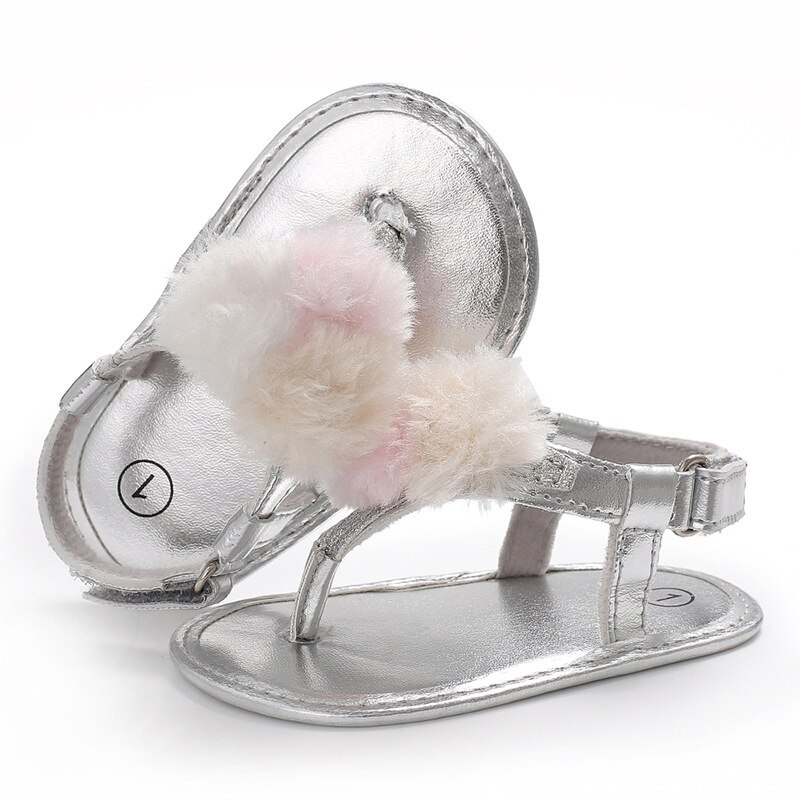 Baby flickor sommar andas rund fluff dekoration skor anti-halk flip flop nyfödd sandaler 0-18m