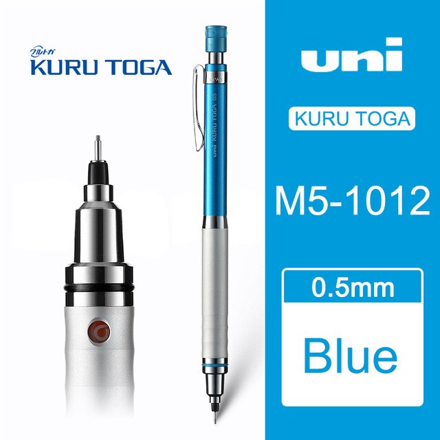 UNI Kuru Toga Metal Mechanical Pencils M5-1012 Student Art Manga Major Drawing Sketch Unbreakable Lead Core Rotatable 0.5mm: Blue