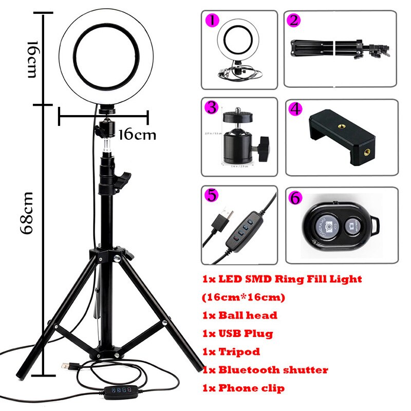 Dimmable Ring LED lamp Studio Camera Ring Light Photo Phone Video Light Lamp With Tripods Selfie Stick Ring Fill Light: White