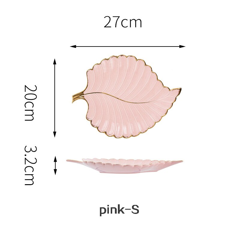 Luxus Keramik Teller Ablage mit Gold Rand Grün Blatt Gold Feder Schmuck machen-hoch Pinsel Lagerung Dekorative Sushi Platte: 27cm Rosa