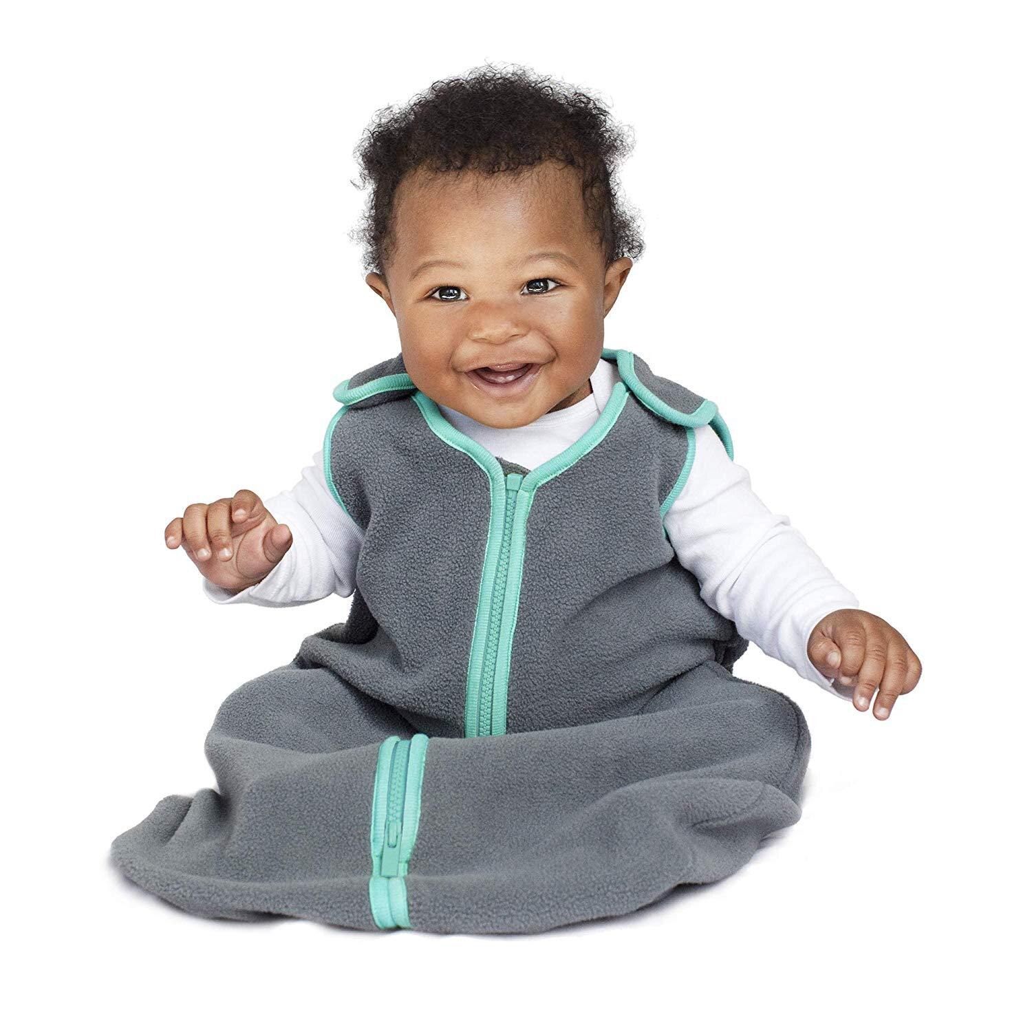 6-18m baby sovepose vinter baby unisex taske swzddle småbørn dreng lynlås sovesæk spædbørn kashmir sove tigge sovesække: Mørkegrå blå kant / 12m
