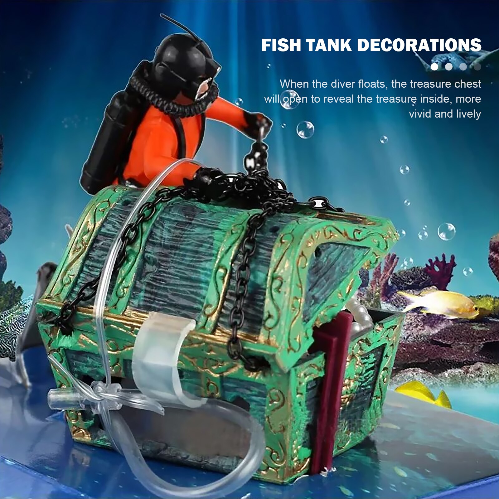 Fish Tank Treasure Chest and Diver Live-Action Aerating Aquarium Fish Tank Decorations Home Decor Aquarium Landscape Diver