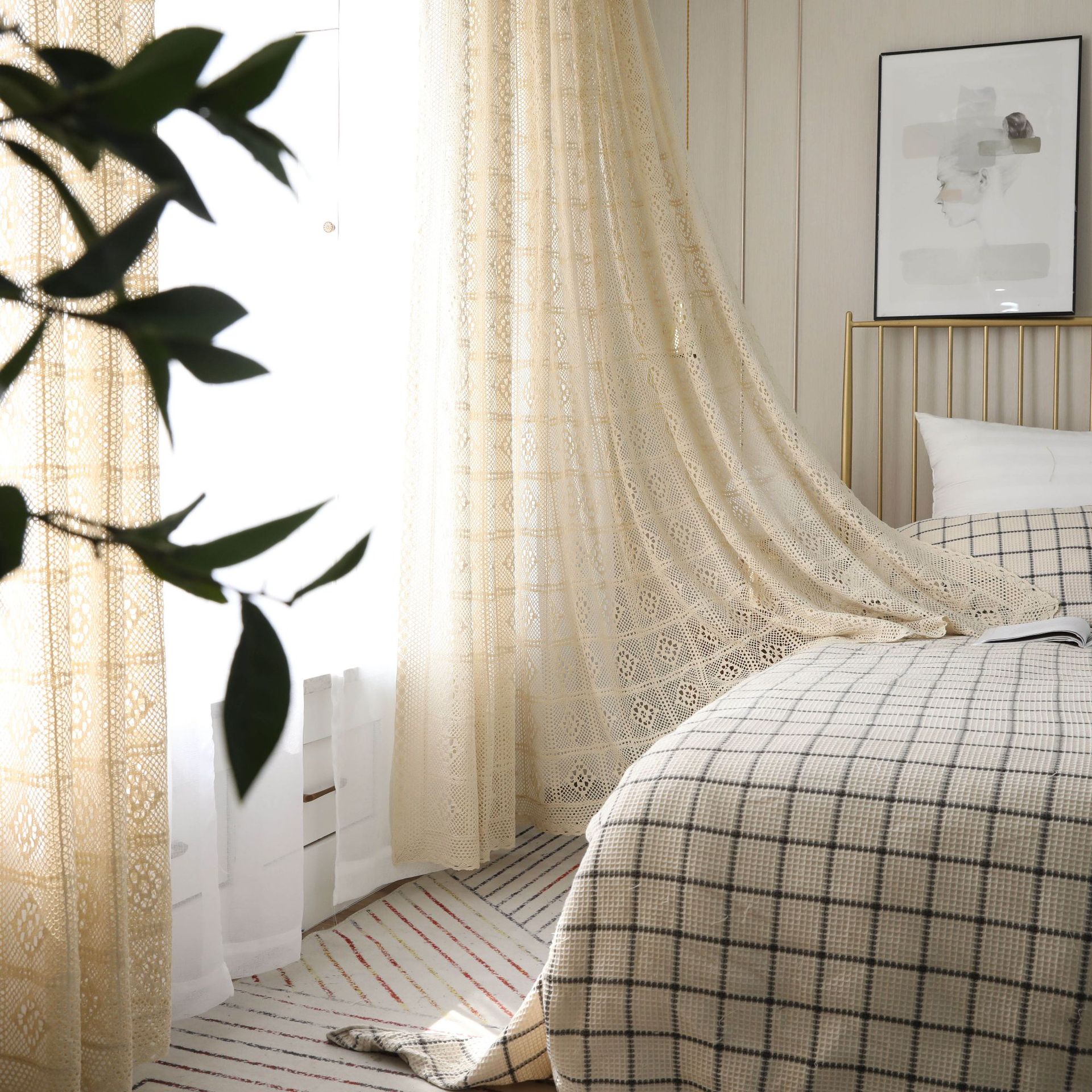 Handgemaakte Gehaakte Katoen Weave Afgewerkte Gordijn Vintage Kant Doorschijnend Uitgeholde Gordijnen Voor Jaloezieën Slaapkamer Franse Venster