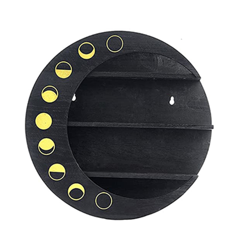 Estante de pared con forma de luna D08D, 3 niveles, estantes de exhibición de fase media luna, decoración de pared, almacenamiento colgante para sala de estar, dormitorio, maquillaje: Black