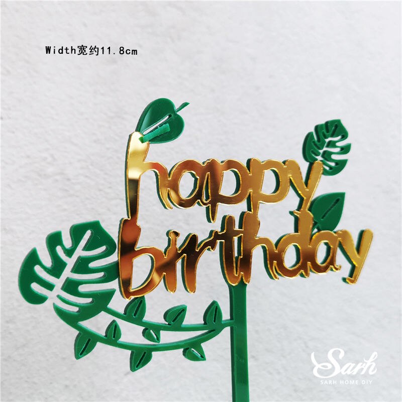 Panda bamboo Cake Topper Happy Birthday Turtle leaf Clay Decoration for Children's Boy Girl Party Supplies Baking Lovely: Leavf birthday
