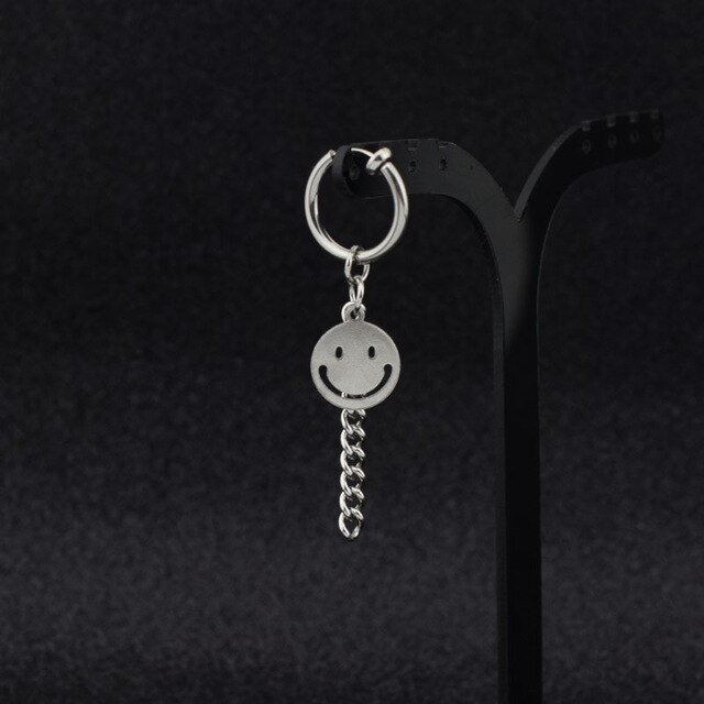 Korean Tassel Chain Bar Pendant Women Man Earrings Silver Color Cross Smile Face Disc Round Unisex Jewelry: 10