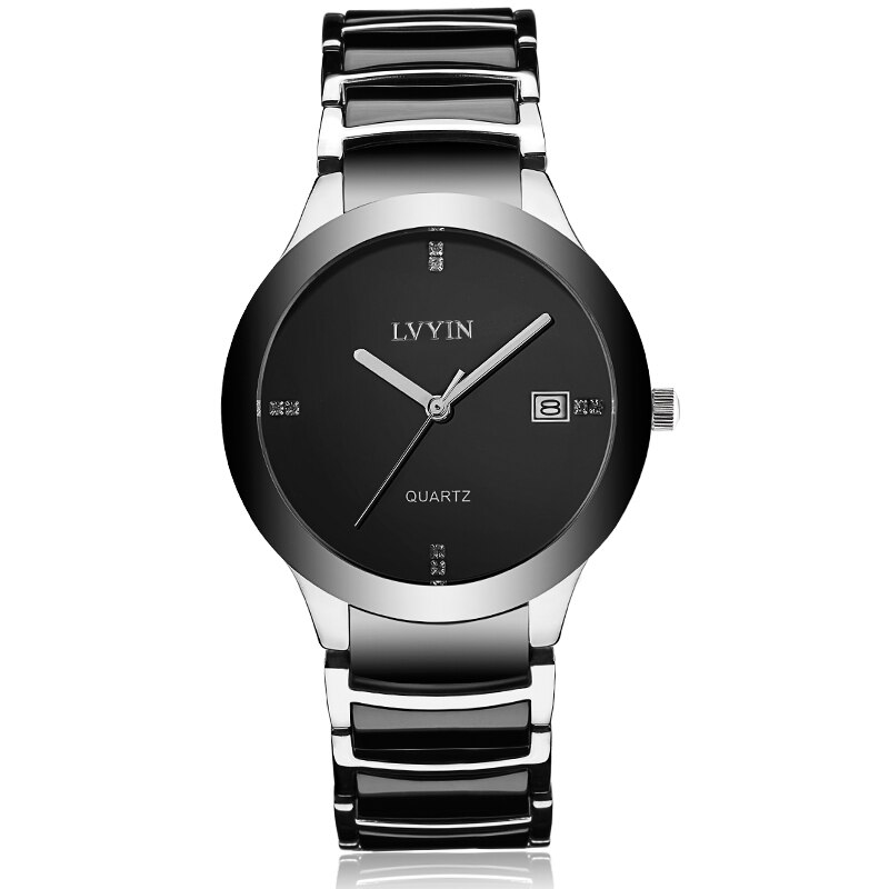 Lvyin Vrouwen Rvs Quartz Horloge Met Keramische Band, Witte Jurk Horloge Eenvoud: Black Men