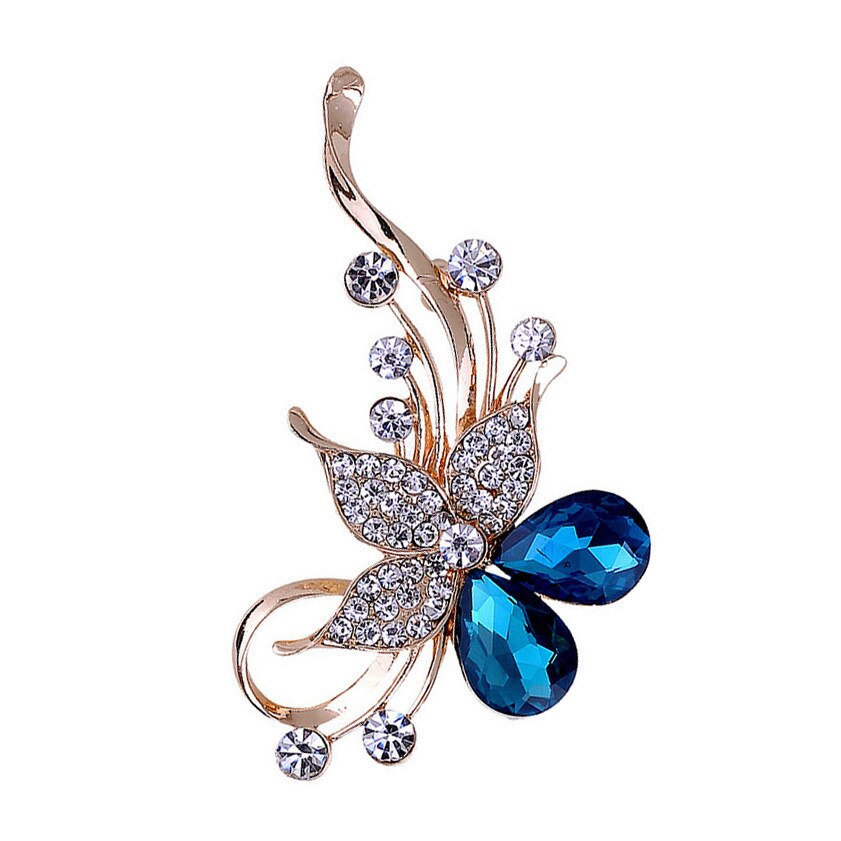 Elegante Kristallen Bloem Broche Rhinestone Plant Sieraden Golden Vrouwen Accessoires Donkerblauw/Light Grey Kleuren: Light blue